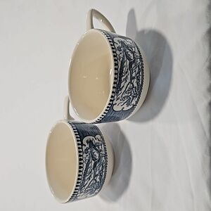 2 CRACKED VTG Currier and Ives Tea Cups